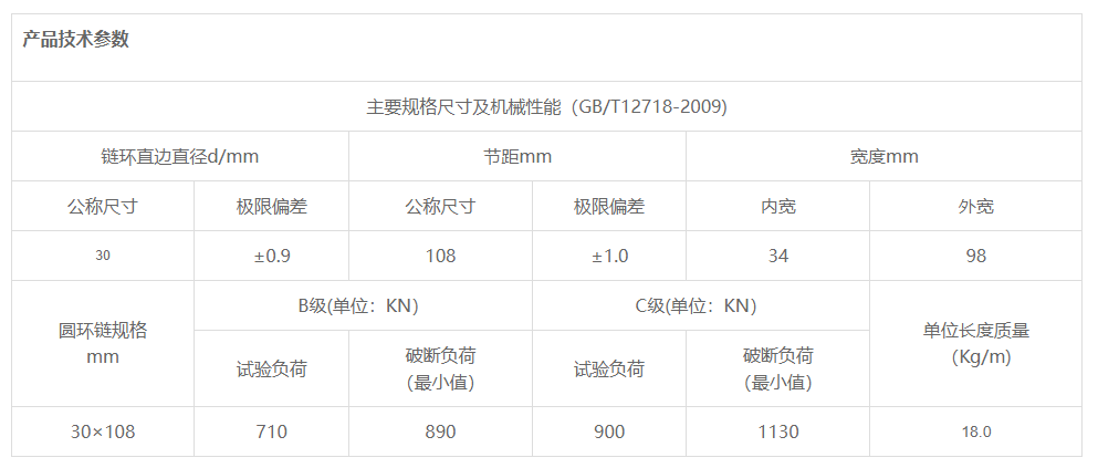 30x108-C級礦用圓環(huán)鏈參數(shù)
